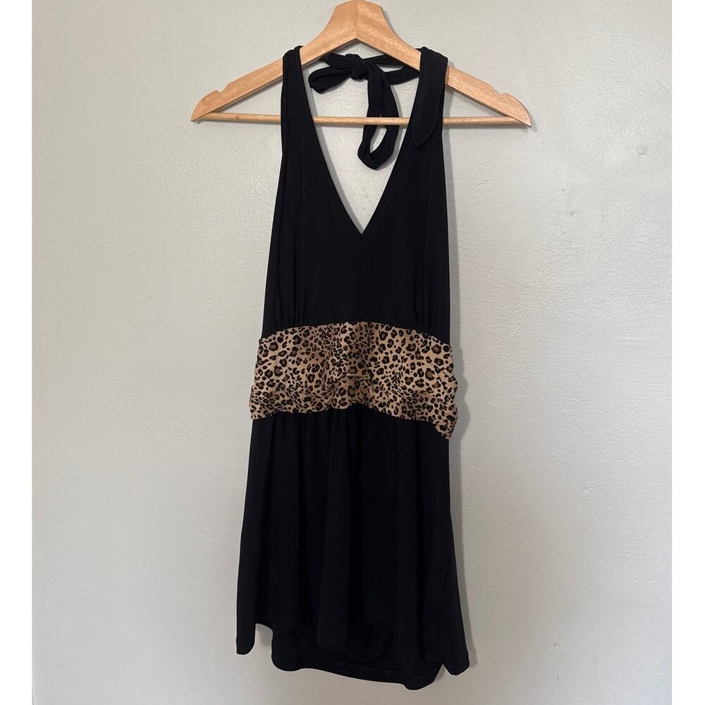 Women's Size XL Y2K Carole Little Black Cheetah Halter Top Vintage Made in USA